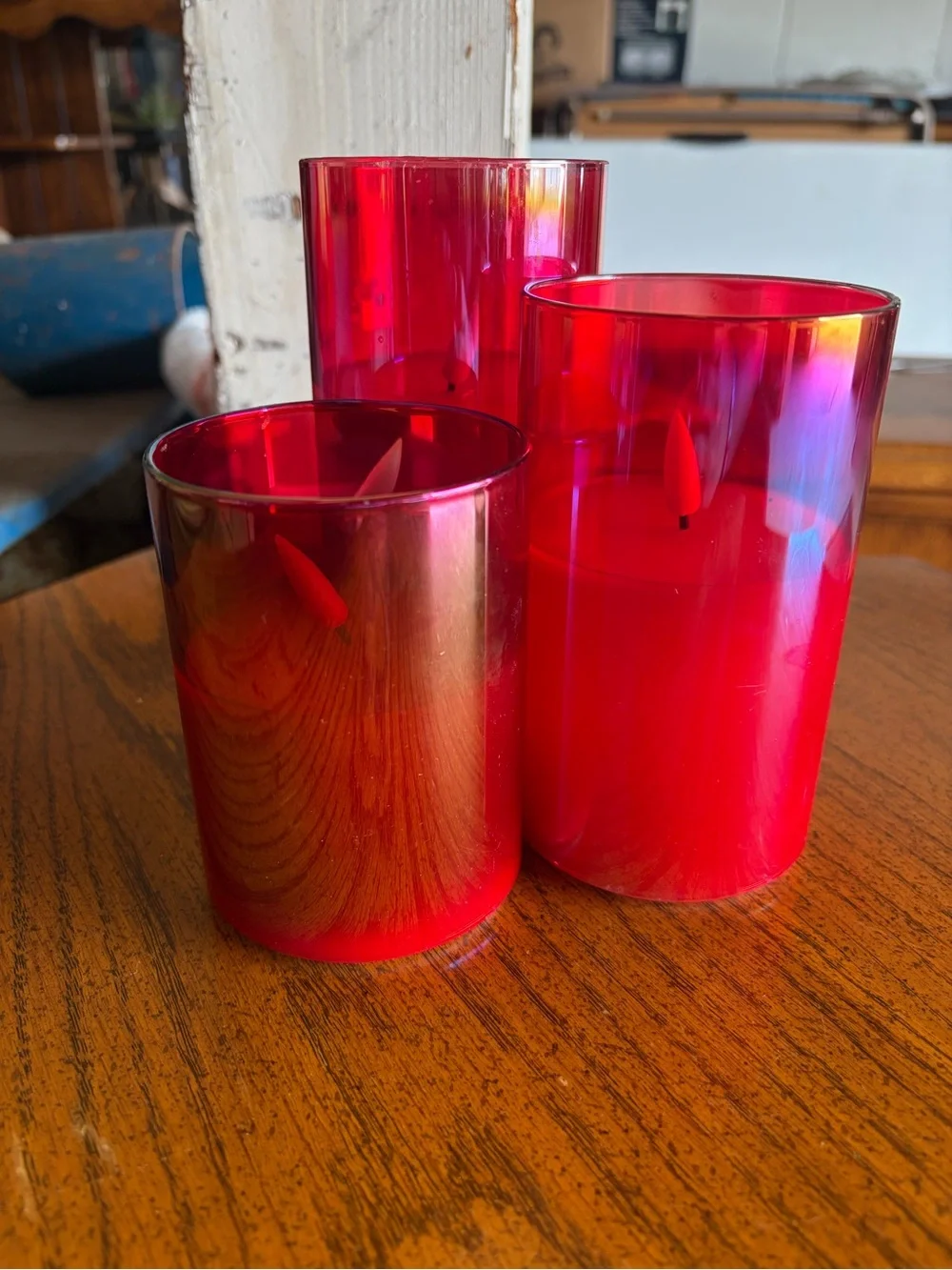 Red Glass Candle Set- Battery Operated